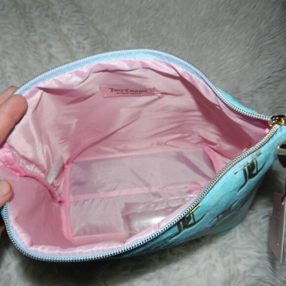 Juicy Couture Cosmetic Makeup Case Travel Velour Bag Blue Turquoise🆕📦🏃🏻💨🚚 - Picture 7 of 16